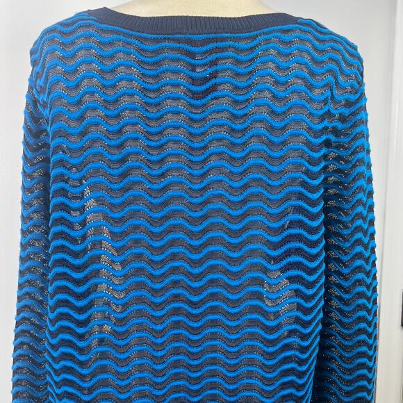 MISSONI Top Mixed Media Artsy Floral Retro Blouse Blue Zig Zag Pattern Size XL - Picture 10 of 16